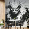 Graffiti-style Spider-Man inspired superhero illustration in black and white||