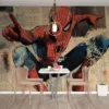 Stylized illustration of a superhero in action with a newspaper collage background.||