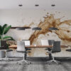 Stylized artwork of a coffee cup with a splash of coffee