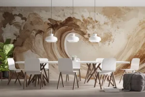 Abstract representation of a stylized wave in warm earthy tones||