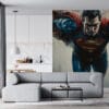 Dynamic portrayal of Superman flying towards the viewer