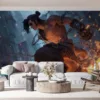 Sylas breaking free from chains in a dynamic urban setting with flames and a moody backdrop.||