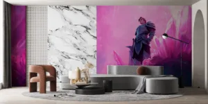 Taric standing amidst vibrant crystals in a dreamy fantasy environment.||