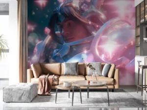 Taric from League of Legends in shimmering armor amidst a dreamy background.