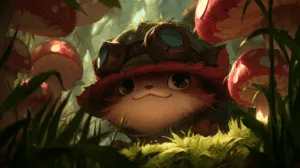 Alternative view of Teemo - Whimsical Adventure in a Magical Forest Wall Mural