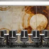 Textured abstract art with circular shapes in warm brown and cream tones.||