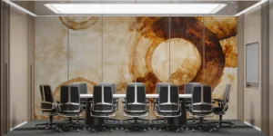 Textured abstract art with circular shapes in warm brown and cream tones.||