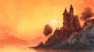 Alternative view of Tranquil Castle at Sunset Wall Mural