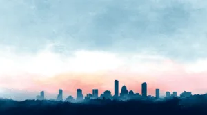 Alternative view of Tranquil City Skyline at Sunrise Wall Mural