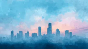 Alternative view of Tranquil Cityscape at Sunrise Wall Mural
