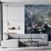 White flowers in a still life arrangement with ice elements||