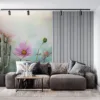 Serene flower meadow illustration in soft pastels||