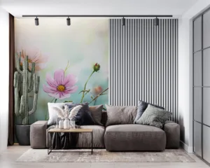 Serene flower meadow illustration in soft pastels||