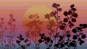 Alternative view of Tranquil Floral Silhouettes Wall Mural