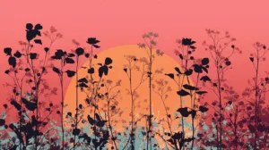 Alternative view of Tranquil Floral Sunset Wall Mural