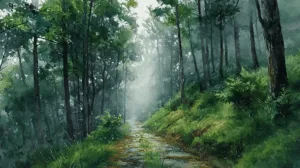 Alternative view of Tranquil Forest Path Wall Mural