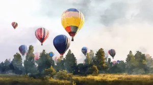 Alternative view of Tranquil Hot Air Balloons Over a Serene Landscape Wall Mural