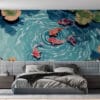 Serene underwater scene with colorful koi fish swimming among lily pads