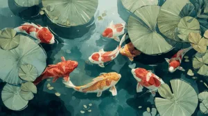 Alternative view of Tranquil Koi Fish Underwater Scene Wall Mural