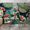 Underwater scene with koi fish and lily pads