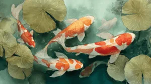 Alternative view of Tranquil Koi Pond Scene Wall Mural