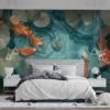Serene koi pond with colorful koi fish and lily pads||