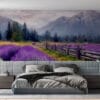 Lavender field landscape with mountains in the background