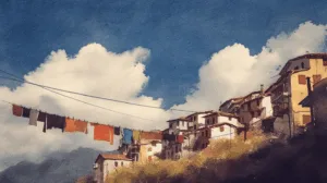 Alternative view of Tranquil Mountain Village Scene Wall Mural