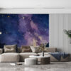 A rabbit on a road under a starry night sky