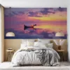 Serene ocean sunset with a floating bottle||