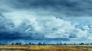 Alternative view of Tranquil Rural Landscape Under Dramatic Sky Wall Mural