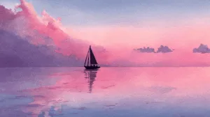 Alternative view of Tranquil Sailboat on Calm Waters Wall Mural