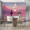 Watercolor scene of a sailboat on calm waters during sunset||