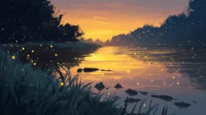 Alternative view of Tranquil Sunset at the Riverbank Wall Mural