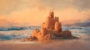 Alternative view of Tranquil Sunset Sandcastle Wall Mural