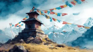 Alternative view of Tranquil Temple in the Mountains Wall Mural