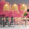 Tranquil tropical beach at sunset with pastel colors.