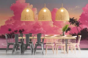 Tranquil tropical beach at sunset with pastel colors.||