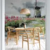 Country landscape with windmill and tulips||