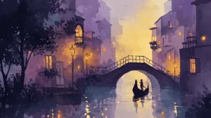 Alternative view of Tranquil Urban Canal at Dusk Wall Mural