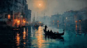 Alternative view of Tranquil Venice Canals at Night Wall Mural