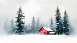 Alternative view of Tranquil Winter Cabin Landscape Wall Mural