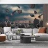 Twilight scene with scattered petals creating a serene atmosphere||