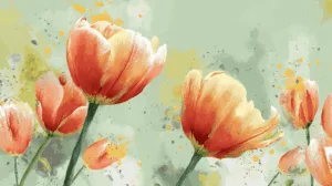 Alternative view of Vibrant Coral Tulips Wall Mural