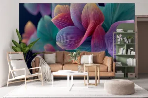 Abstract floral design with vibrant colors in pink|purple|blue