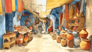 Alternative view of Vibrant Moroccan Market Scene Wall Mural