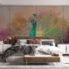Artistic representation of a colorful peacock with a watercolor background||