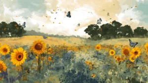 Alternative view of Vibrant Sunflower Field Wall Mural