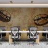 Vintage artwork featuring detailed illustrations of coffee beans on a textured beige background.