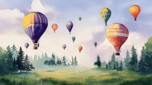 Alternative view of Whimsical Hot Air Balloons in a Pastel Sky Wall Mural